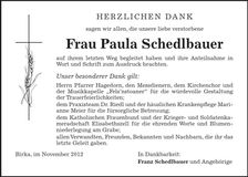 Traueranzeige Paula Schedlbauer