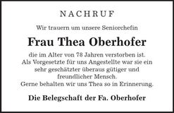 Traueranzeige Thea Oberhofer