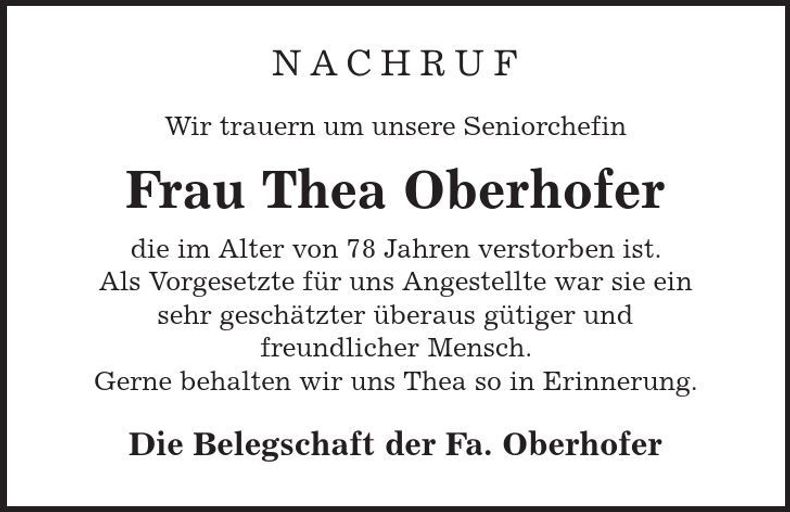 Traueranzeige Thea Oberhofer