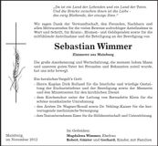 Traueranzeige Sebastian Wimmer
