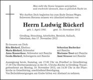 Traueranzeige Ludwig Rückerl