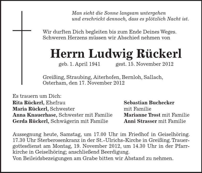 Traueranzeige Ludwig Rückerl
