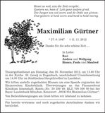 Traueranzeige Maximilian Gürtner