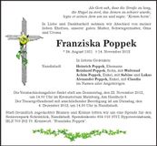 Traueranzeige Franziska Poppek