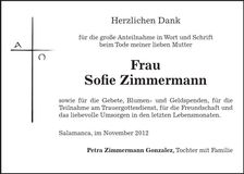 Traueranzeige Sofie Zimmermann