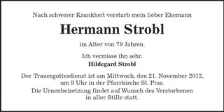 Traueranzeige Hermann Strobl