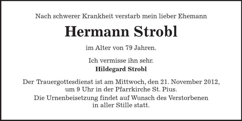 Traueranzeige Hermann Strobl