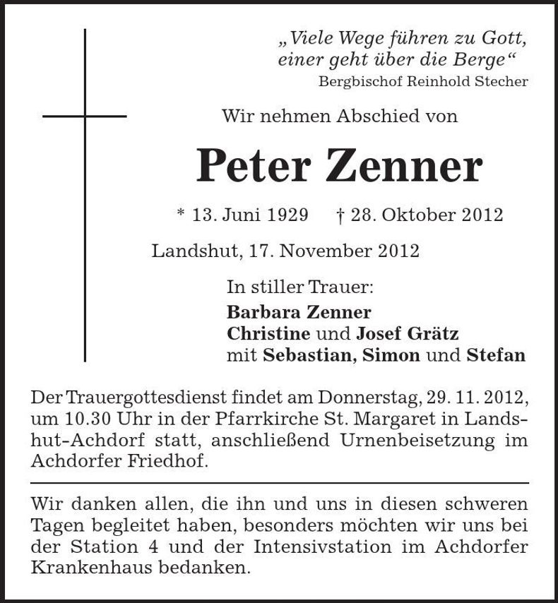 Traueranzeige Peter Zenner