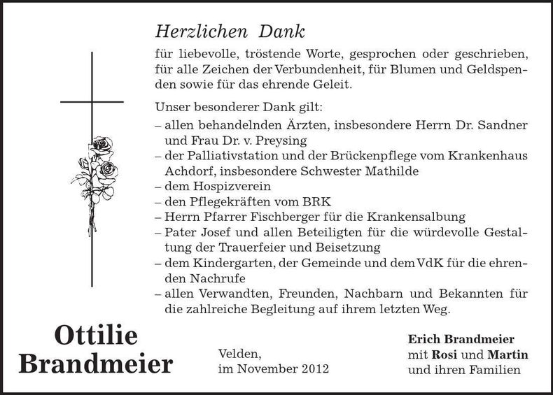 Traueranzeige Ottilie Brandmeier
