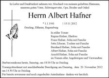 Traueranzeige Albert Hafner