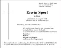 Traueranzeige Erwin Sperl