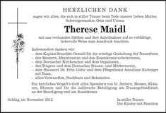 Traueranzeige Therese Maidl