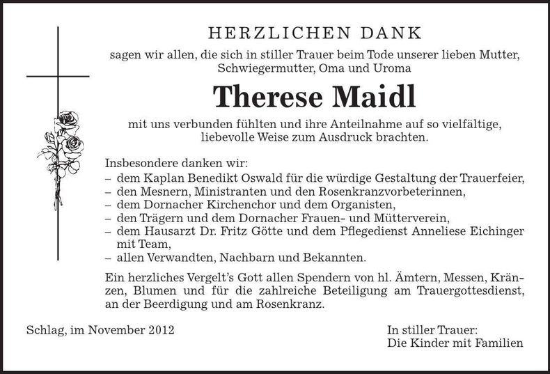 Traueranzeige Therese Maidl