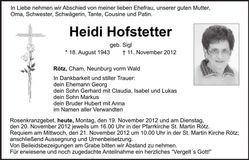 Traueranzeige Heidi Hofstetter