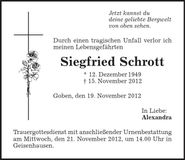 Traueranzeige Siegfried Schrott