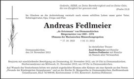 Traueranzeige Andreas Fedlmeier