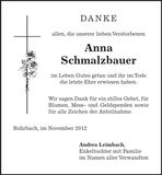 Traueranzeige Anna Schmalzbauer