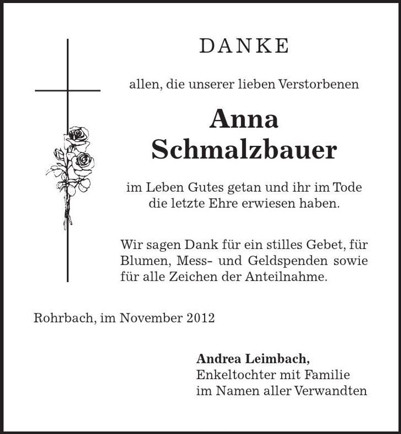 Traueranzeige Anna Schmalzbauer