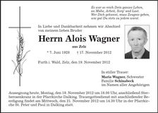 Traueranzeige Alois Wagner