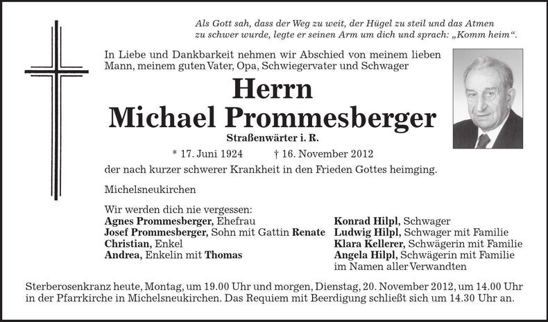 Traueranzeige Michael Prommesberger