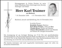 Traueranzeige Karl Traimer