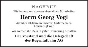 Traueranzeige Georg Vogl