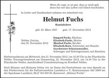 Traueranzeige Helmut Fuchs