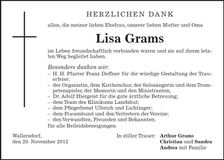 Traueranzeige Lisa Grams