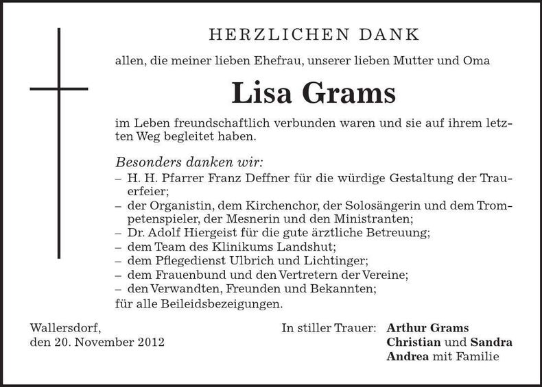 Traueranzeige Lisa Grams