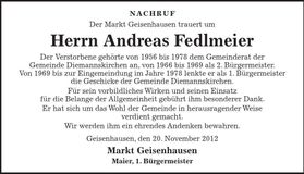 Traueranzeige Andreas Fedlmeier
