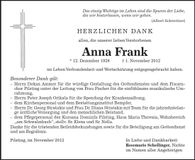 Traueranzeige Anna Frank