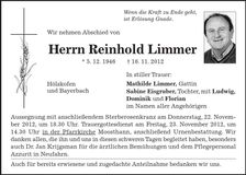Traueranzeige Reinhold Limmer