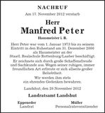 Traueranzeige Manfred Peter