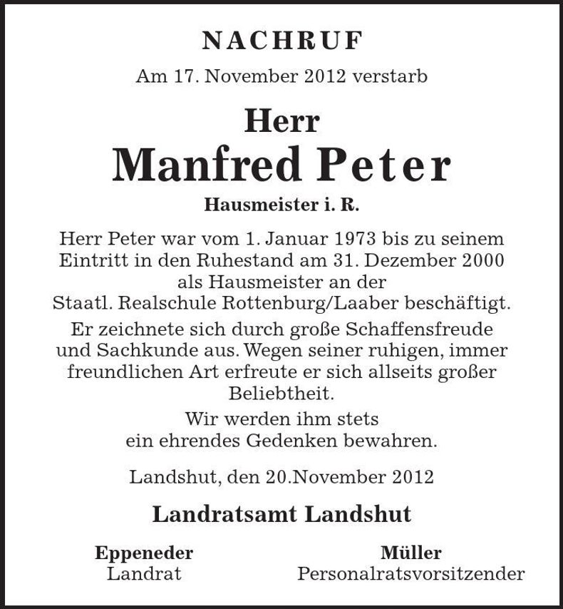 Traueranzeige Manfred Peter