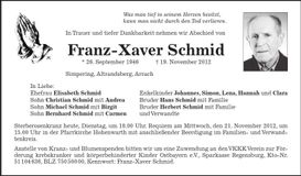 Traueranzeige Franz-Xaver Schmid