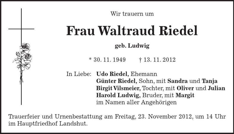Traueranzeige Waltraud Riedel