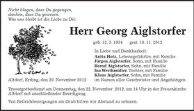 Traueranzeige Georg Aiglstorfer