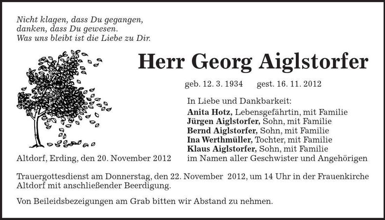 Traueranzeige Georg Aiglstorfer