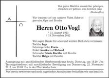Traueranzeige Otto Vogl
