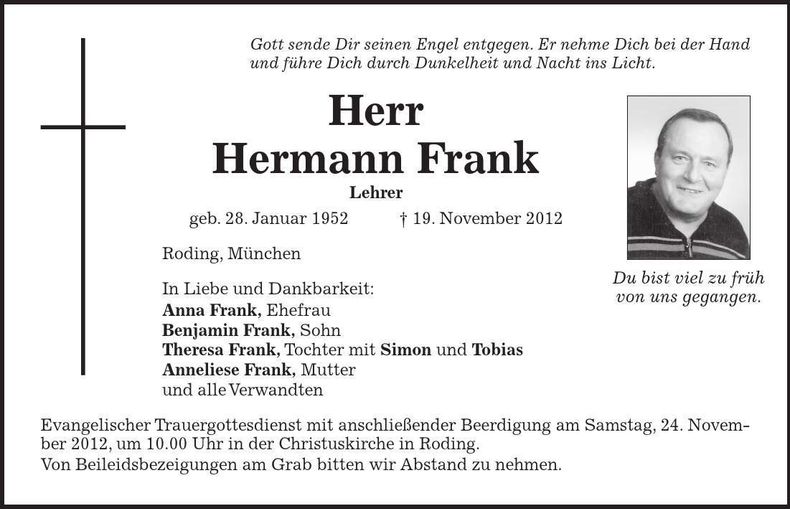 Traueranzeige Hermann Frank