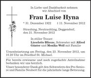 Traueranzeige Luise Hyna
