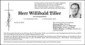 Traueranzeige Willibald Tiller