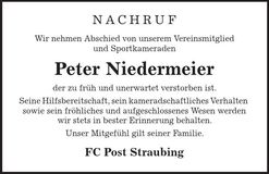 Traueranzeige Peter Niedermeier
