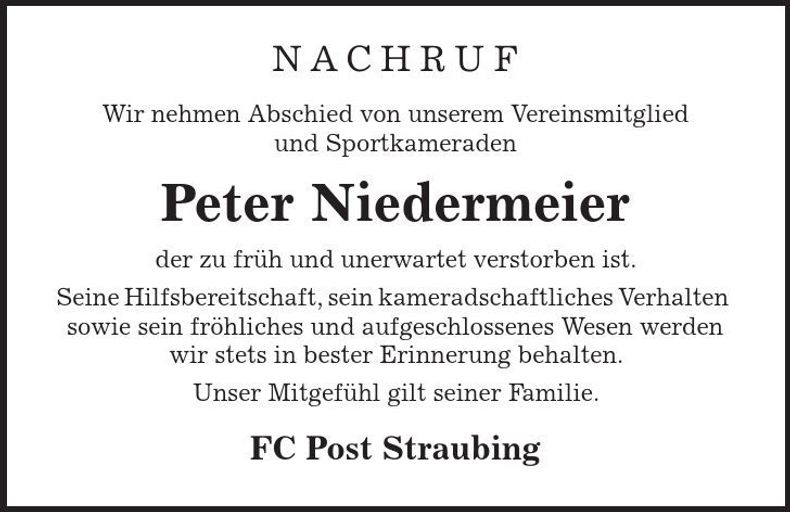 Traueranzeige Peter Niedermeier