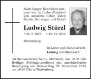 Traueranzeige Ludwig Stürzl