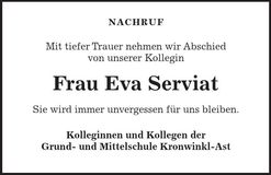 Traueranzeige Eva Serviat