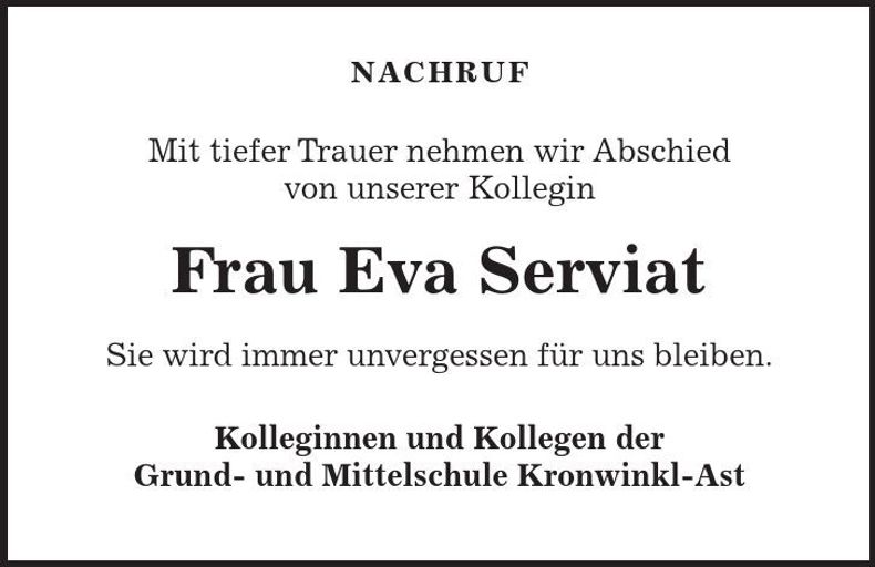 Traueranzeige Eva Serviat