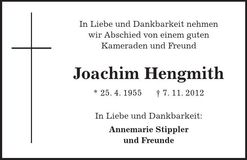 Traueranzeige Joachim Hengmith