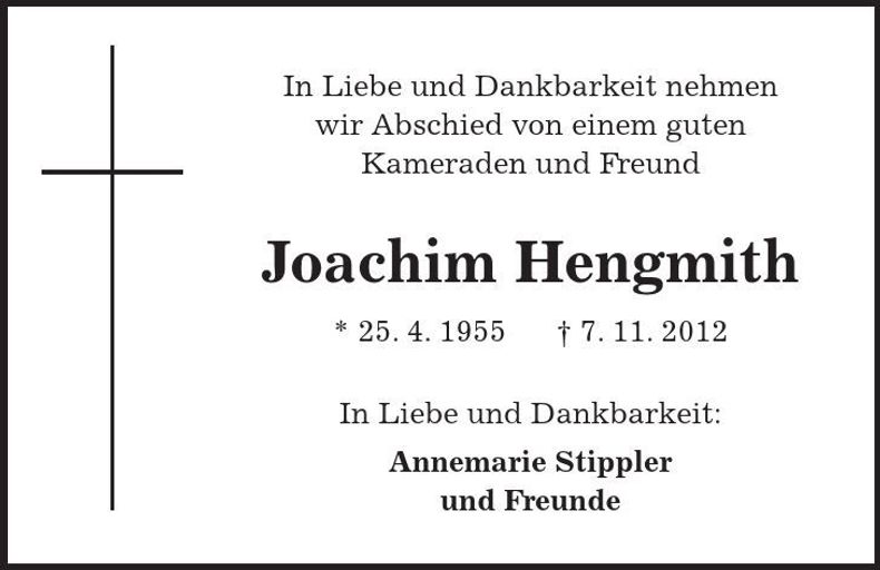 Traueranzeige Joachim Hengmith
