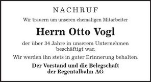 Traueranzeige Otto Vogl